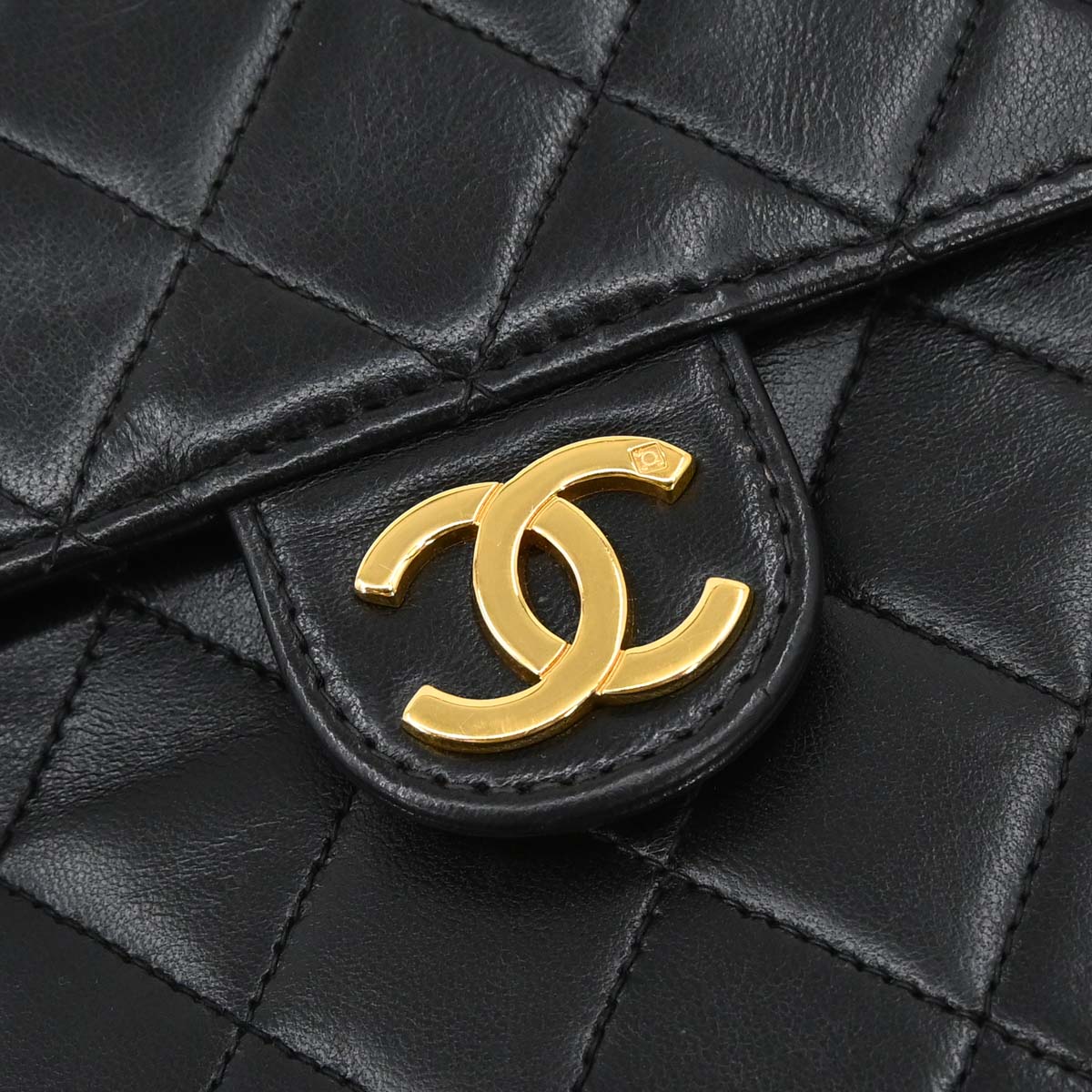 Chanel 1997-1999 Black Lambskin Pushlock Small Half Flap Shoulder Bag