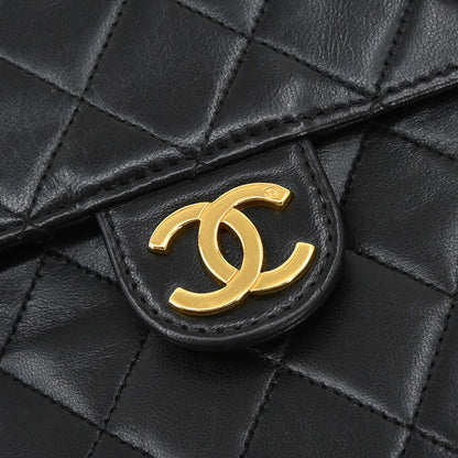 Chanel 1997-1999 Black Lambskin Pushlock Small Half Flap Shoulder Bag