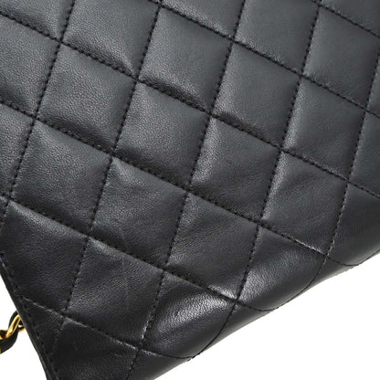 Chanel 1997-1999 Black Lambskin Pushlock Small Half Flap Shoulder Bag