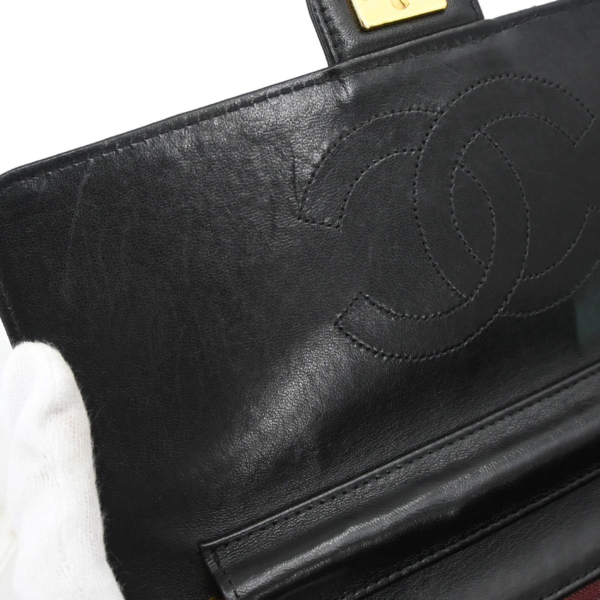 Chanel 1997-1999 Black Lambskin Pushlock Small Half Flap Shoulder Bag
