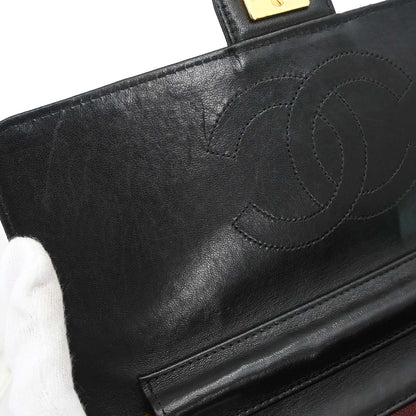 Chanel 1997-1999 Black Lambskin Pushlock Small Half Flap Shoulder Bag