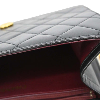 Chanel 1997-1999 Black Lambskin Pushlock Small Half Flap Shoulder Bag