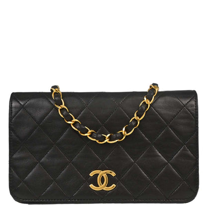 Chanel 1994-1996 Black Lambskin Pushlock Mini Full Flap Shoulder Bag