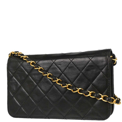 Chanel 1994-1996 Black Lambskin Pushlock Mini Full Flap Shoulder Bag