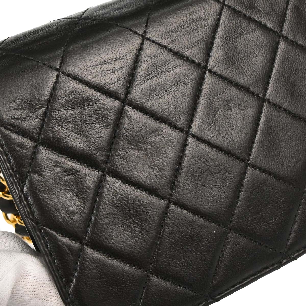 Chanel 1994-1996 Black Lambskin Pushlock Mini Full Flap Shoulder Bag