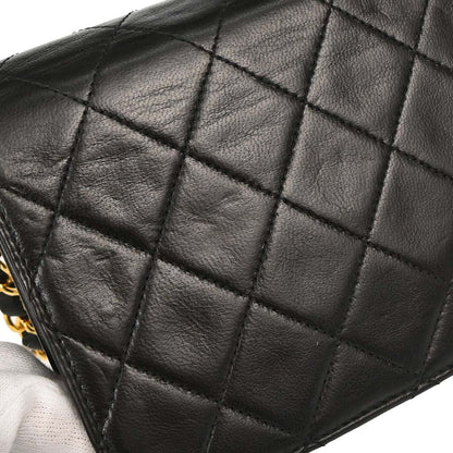 Chanel 1994-1996 Black Lambskin Pushlock Mini Full Flap Shoulder Bag