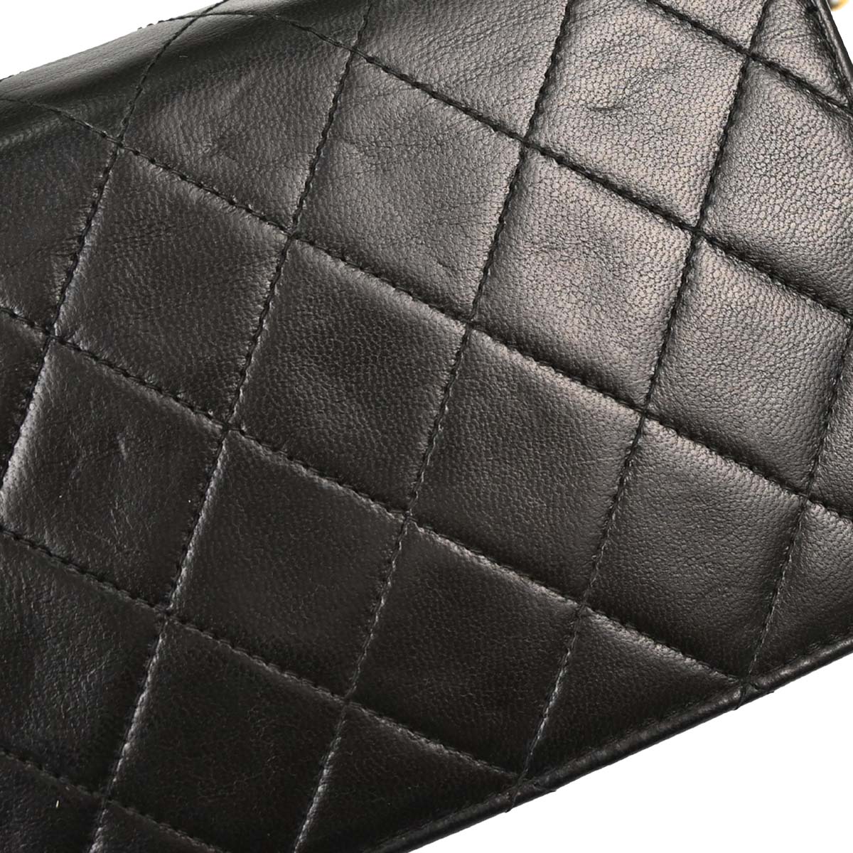 Chanel 1994-1996 Black Lambskin Pushlock Mini Full Flap Shoulder Bag
