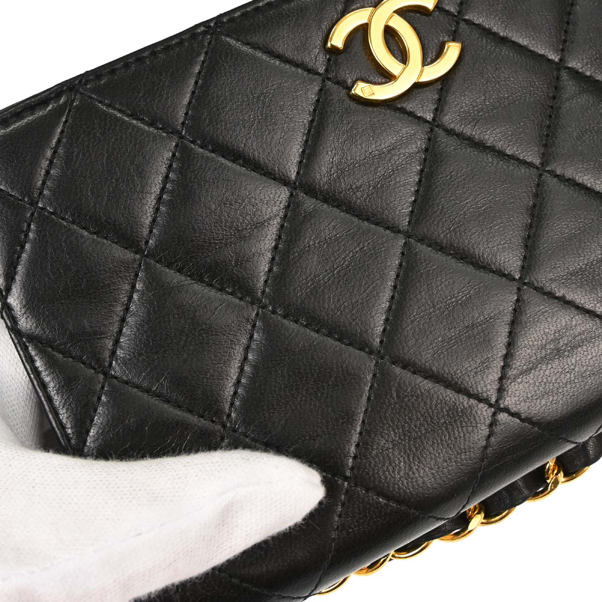 Chanel 1994-1996 Black Lambskin Pushlock Mini Full Flap Shoulder Bag