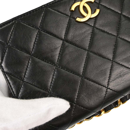 Chanel 1994-1996 Black Lambskin Pushlock Mini Full Flap Shoulder Bag