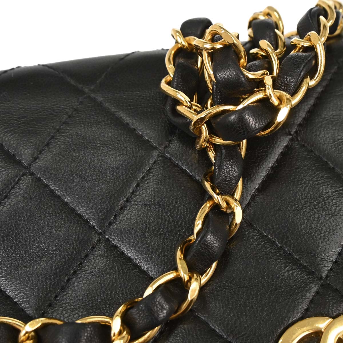Chanel 1994-1996 Black Lambskin Pushlock Mini Full Flap Shoulder Bag