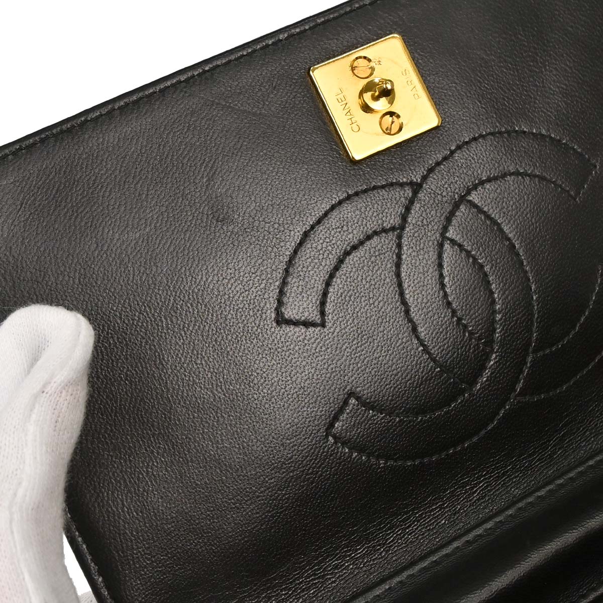 Chanel 1994-1996 Black Lambskin Pushlock Mini Full Flap Shoulder Bag