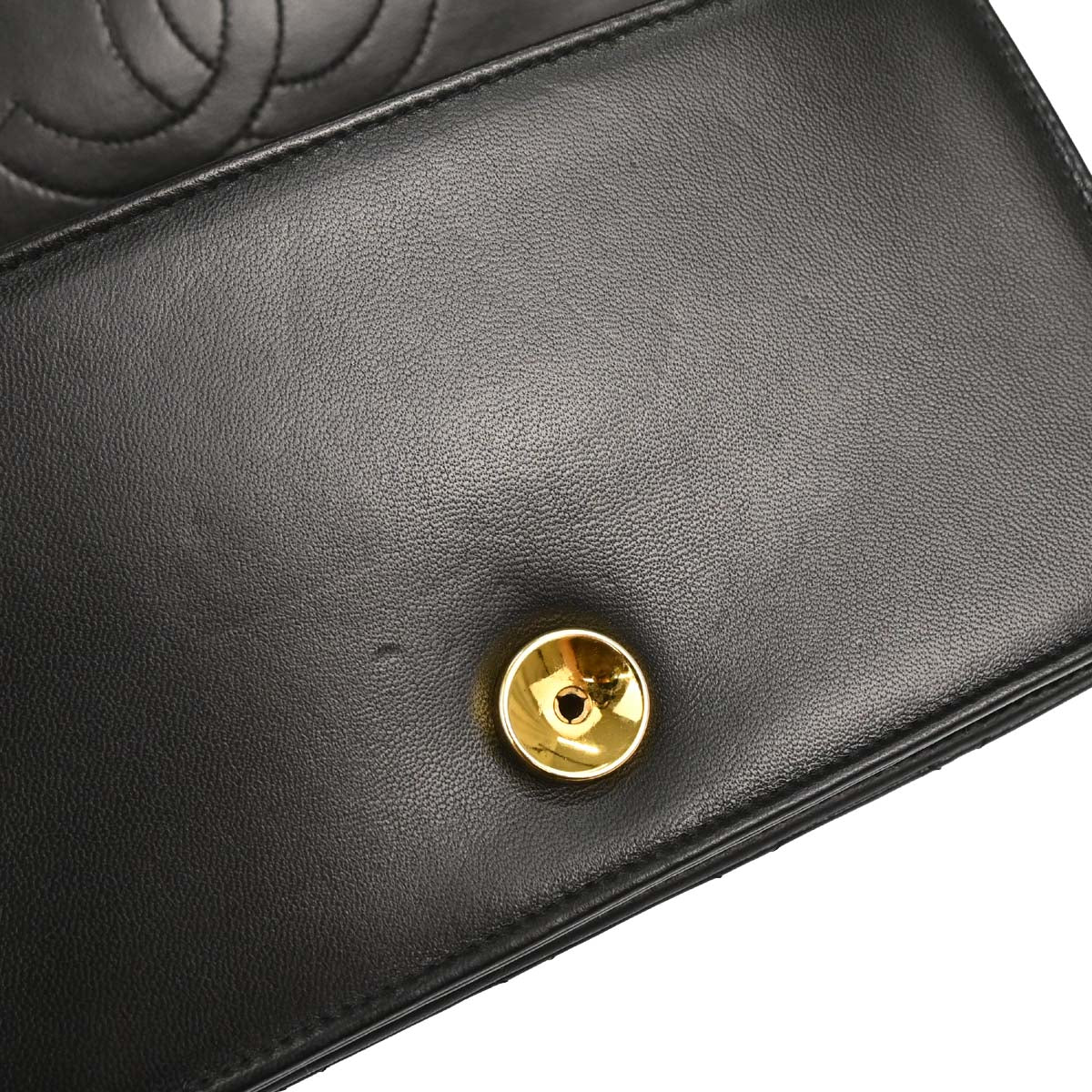 Chanel 1994-1996 Black Lambskin Pushlock Mini Full Flap Shoulder Bag