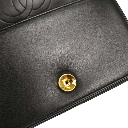 Chanel 1994-1996 Black Lambskin Pushlock Mini Full Flap Shoulder Bag