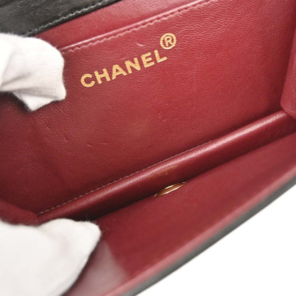Chanel 1994-1996 Black Lambskin Pushlock Mini Full Flap Shoulder Bag