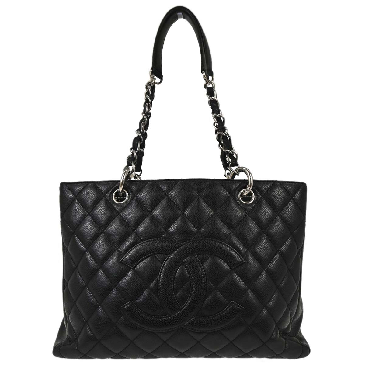 Chanel 2009-2010 Black Caviar Skin Grand Shopping Tote GST Chain Handbag