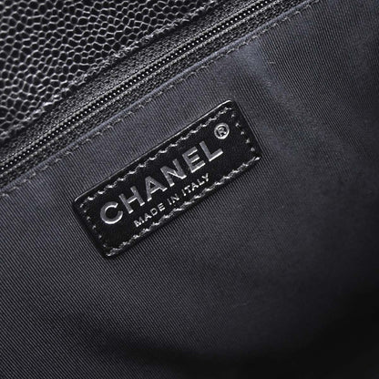 Chanel 2009-2010 Black Caviar Skin Grand Shopping Tote GST Chain Handbag