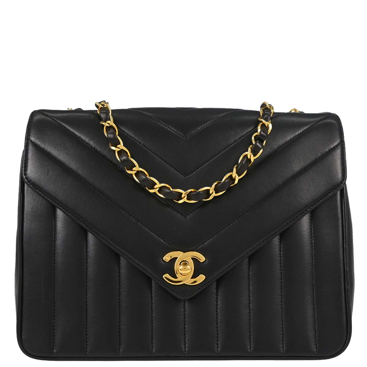 Chanel Black Lambskin Chevron Shoulder Bag