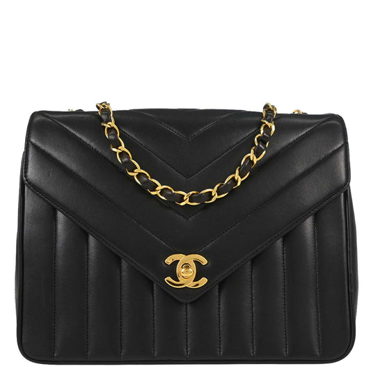 Chanel Black Lambskin Chevron Shoulder Bag