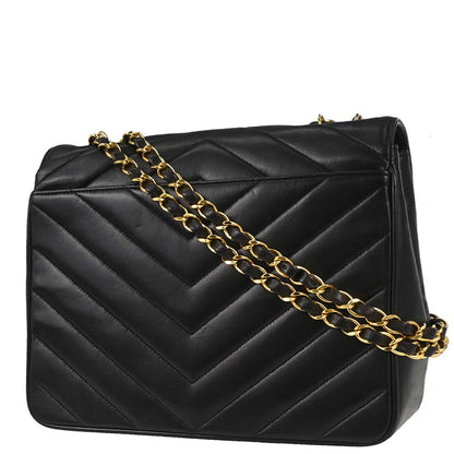 Chanel Black Lambskin Chevron Shoulder Bag