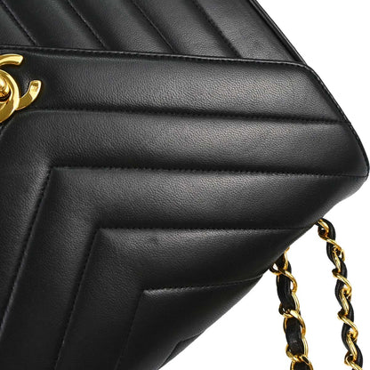 Chanel Black Lambskin Chevron Shoulder Bag