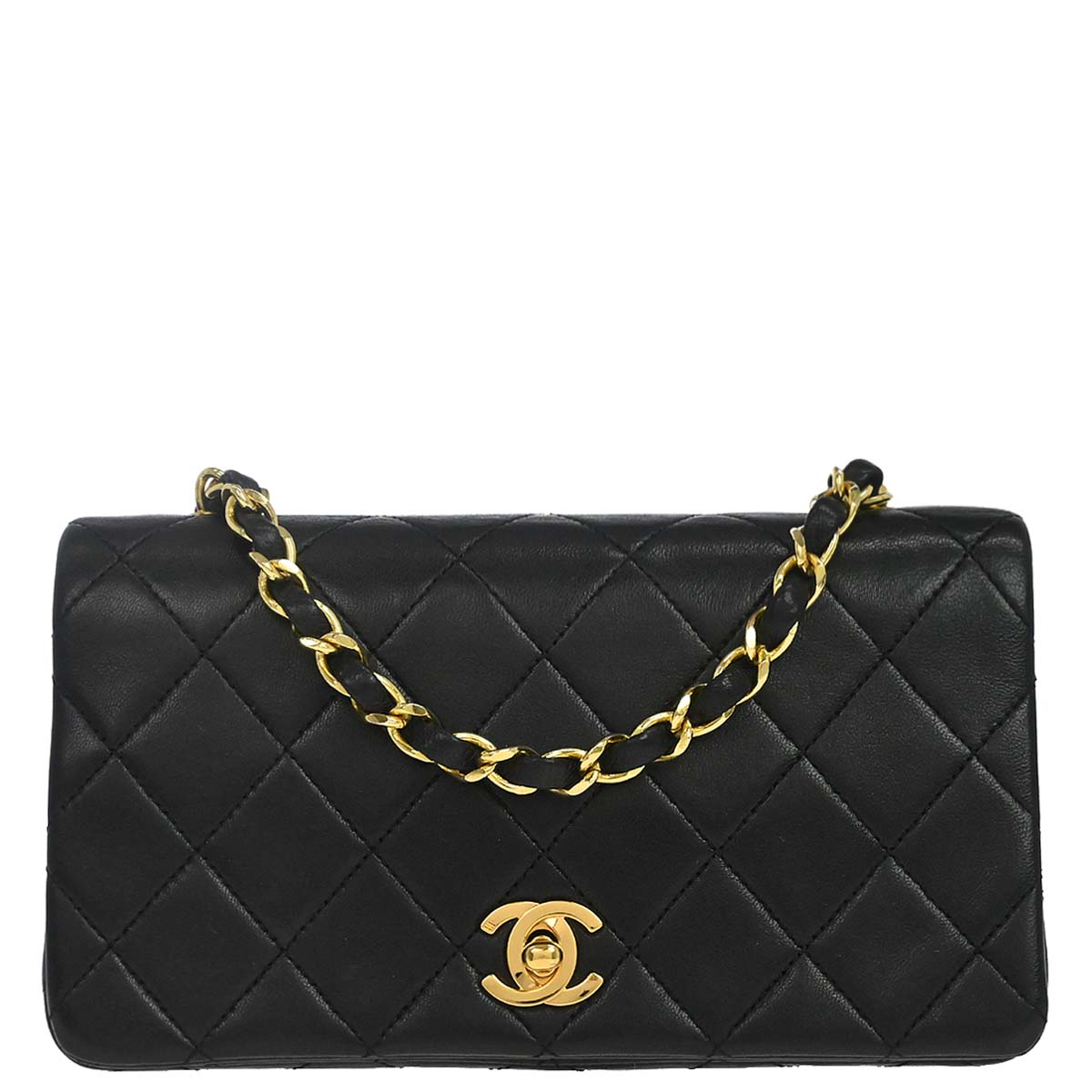 Chanel Black Lambskin Turnlock Mini Full Flap Shoulder Bag