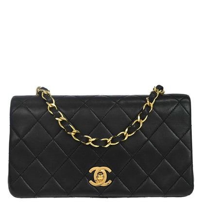 Chanel Black Lambskin Turnlock Mini Full Flap Shoulder Bag