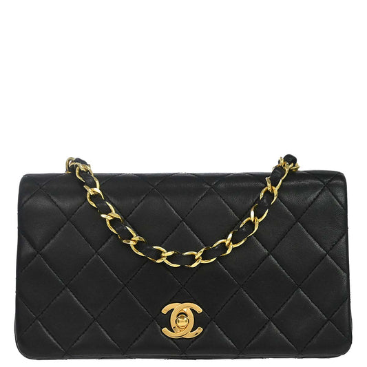 Chanel Black Lambskin Turnlock Mini Full Flap Shoulder Bag