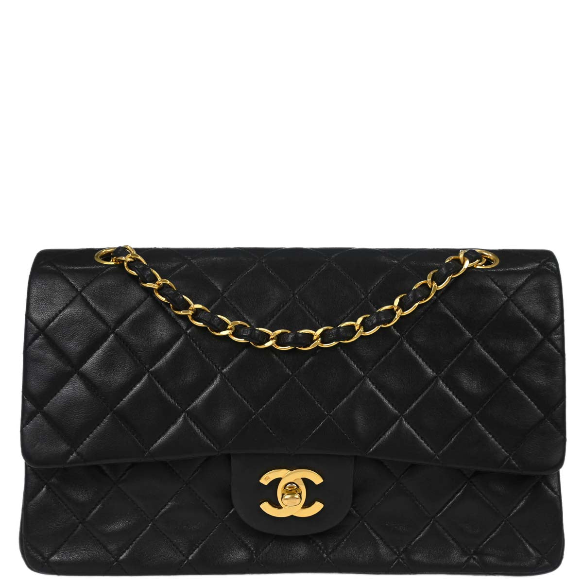 Chanel 1991-1994 Black Lambskin Medium Classic Double Flap Shoulder Bag