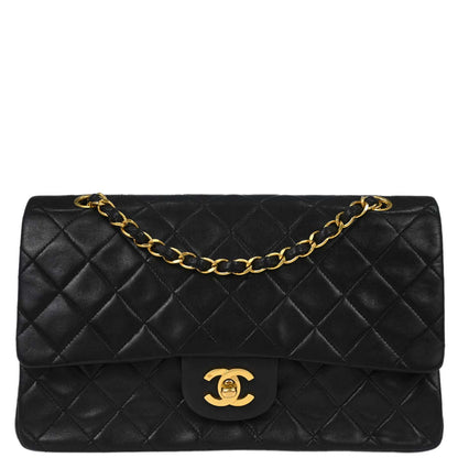 Chanel 1991-1994 Black Lambskin Medium Classic Double Flap Shoulder Bag
