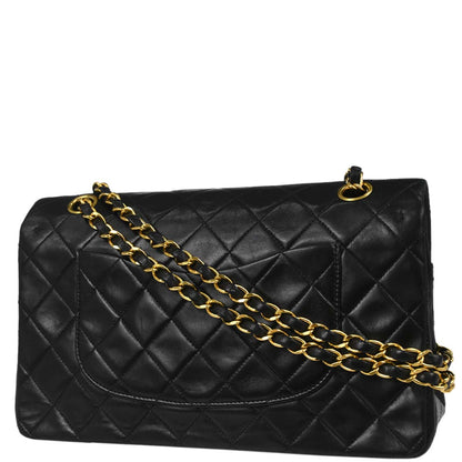 Chanel 1991-1994 Black Lambskin Medium Classic Double Flap Shoulder Bag