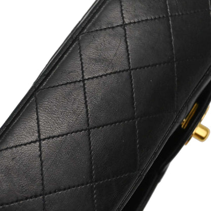 Chanel 1991-1994 Black Lambskin Medium Classic Double Flap Shoulder Bag