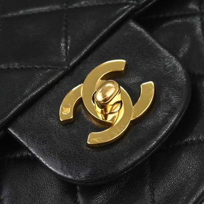 Chanel 1991-1994 Black Lambskin Medium Classic Double Flap Shoulder Bag