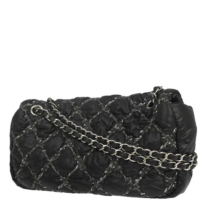 Chanel 2010-2011 Black Nylon Tweed Paris-Byzance Bubble Flap Shoulder Bag