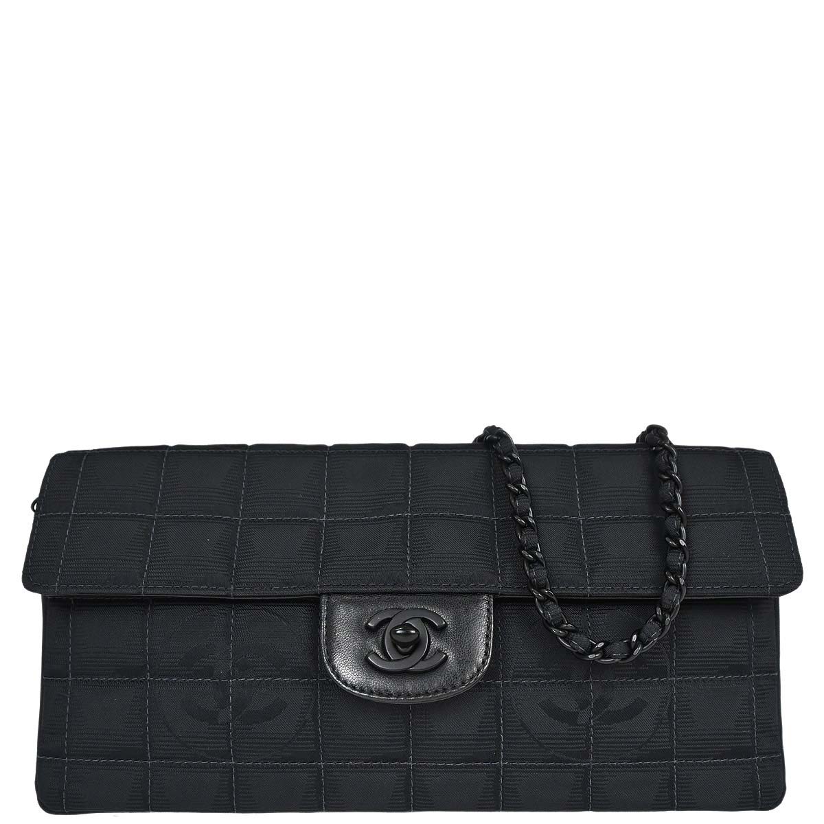 Chanel 2002-2003 Black Jacquard Nylon Travel Line East West Shoulder Bag