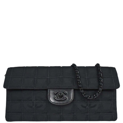 Chanel 2002-2003 Black Jacquard Nylon Travel Line East West Shoulder Bag