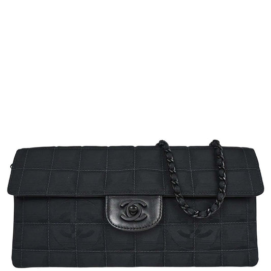 Chanel 2002-2003 Black Jacquard Nylon Travel Line East West Shoulder Bag