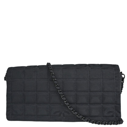 Chanel 2002-2003 Black Jacquard Nylon Travel Line East West Shoulder Bag