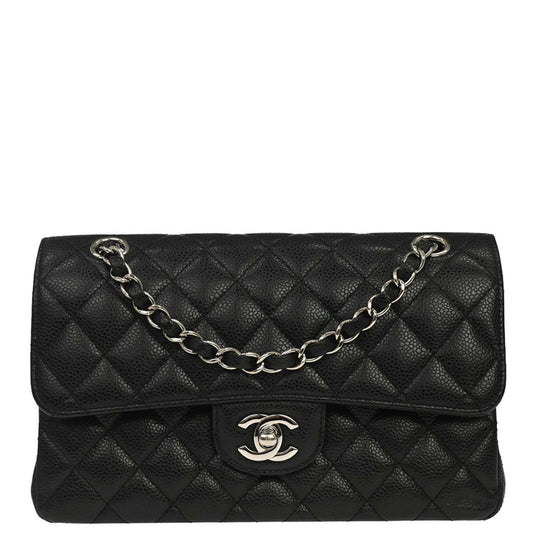 Chanel 2015-2016 Black Caviar Skin Small Classic Double Flap Shoulder Bag