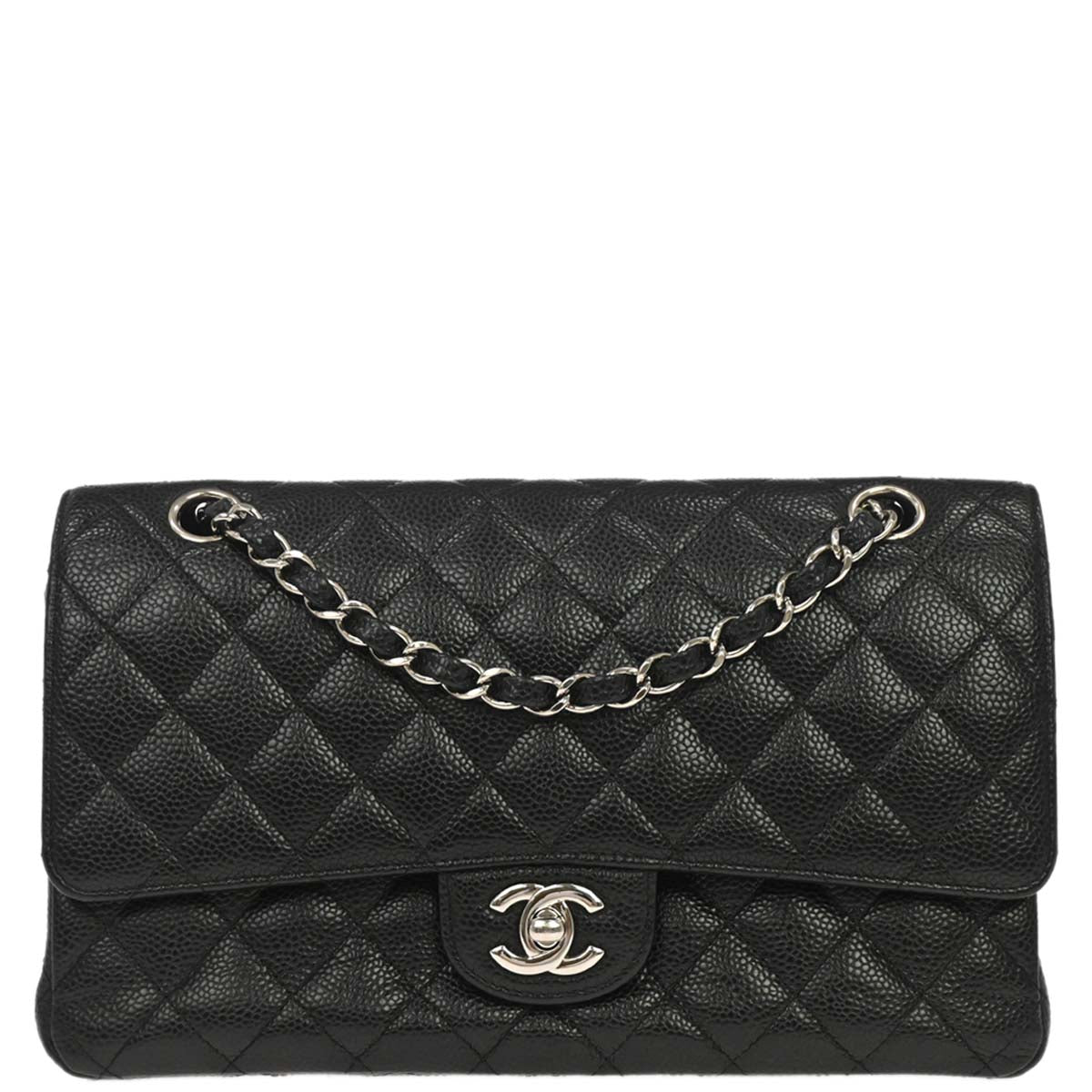 Chanel 2014 Black Caviar Skin Medium Classic Double Flap Shoulder Bag