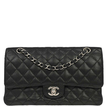 Chanel 2014 Black Caviar Skin Medium Classic Double Flap Shoulder Bag