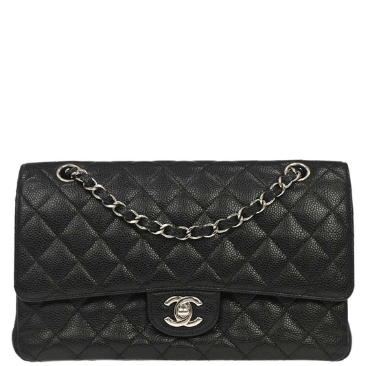 Chanel 2014 Black Caviar Skin Medium Classic Double Flap Shoulder Bag