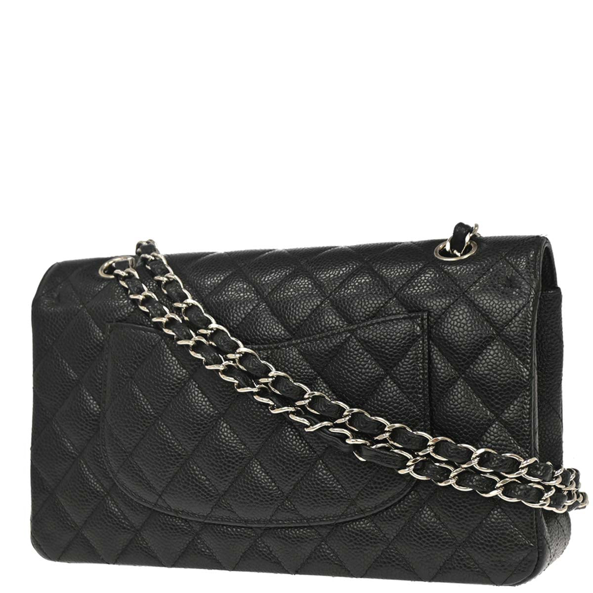Chanel 2014 Black Caviar Skin Medium Classic Double Flap Shoulder Bag
