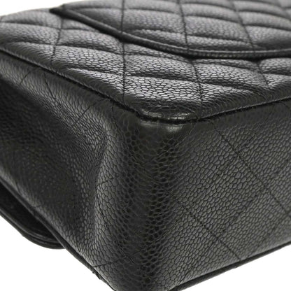 Chanel 2014 Black Caviar Skin Medium Classic Double Flap Shoulder Bag