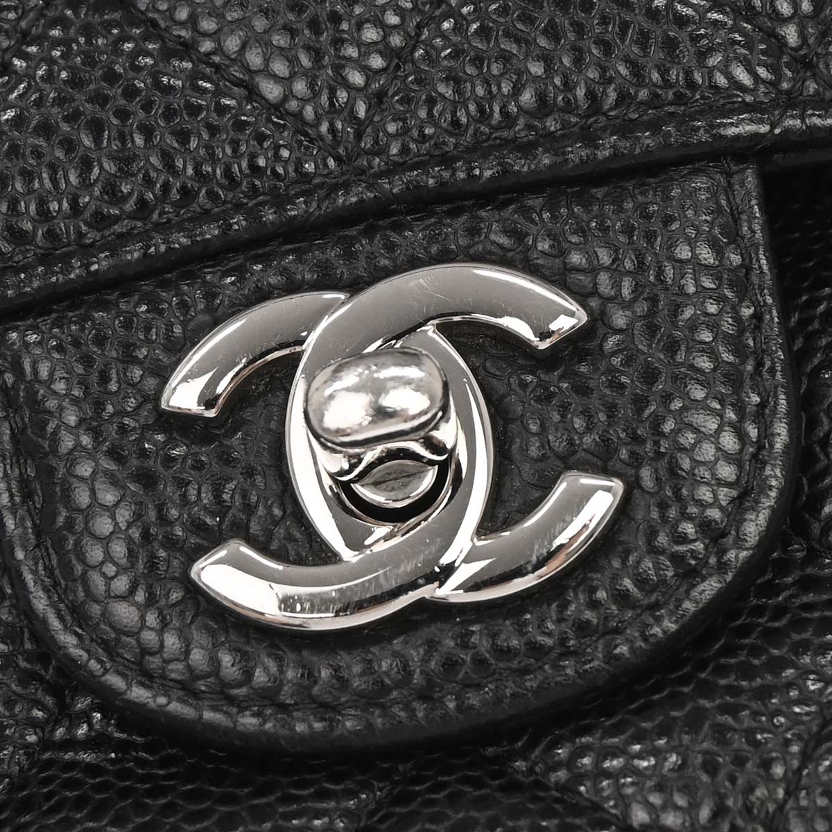 Chanel 2014 Black Caviar Skin Medium Classic Double Flap Shoulder Bag