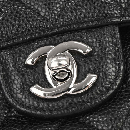 Chanel 2014 Black Caviar Skin Medium Classic Double Flap Shoulder Bag