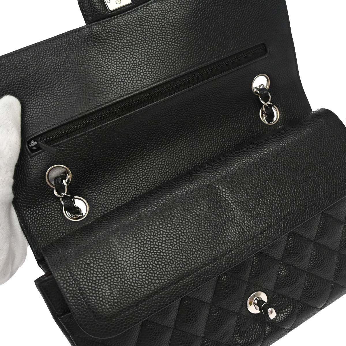 Chanel 2014 Black Caviar Skin Medium Classic Double Flap Shoulder Bag