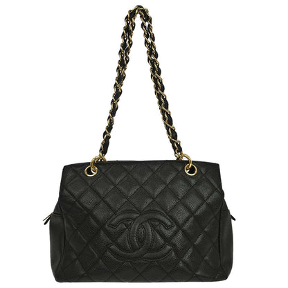 Chanel 2002-2003 Black Caviar Skin Petite Timeless Tote PTT Chain Handbag