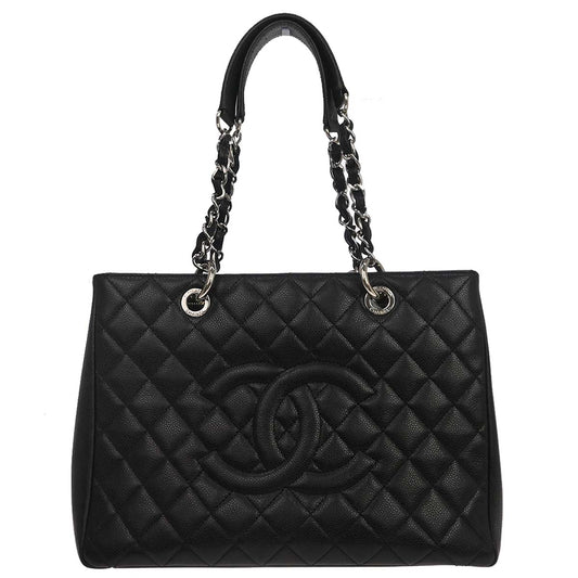 Chanel 2013-2014 Black Caviar Skin Grand Shopping Tote GST Chain Handbag