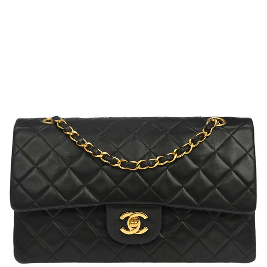 Chanel 1996-1997 Black Lambskin Medium Classic Double Flap Shoulder Bag
