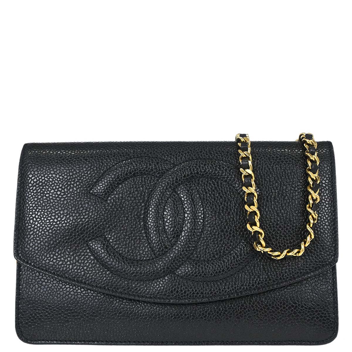Chanel 1996-1997 Black Caviar Skin Timeless WOC Wallet on Chain Shoulder Bag